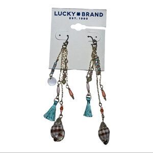 Lucky Brand Gold-Tone Tassel Shell Charm Drop Earrings New